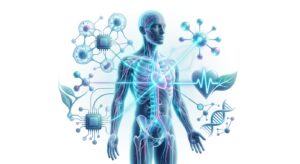 만성 질환 재활 치료의 개념을 보여주는 추상적인 3D 의료 일러스트